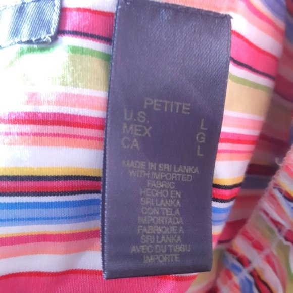 Liz Claiborne bright striped ruffle front button up collared blouse large - Picture 10 of 12